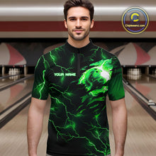 Load image into Gallery viewer, Green lightning thunder bowling American flag Eagle custom Mens Bowling Polo, Quarter Zip Shirts NQS10111