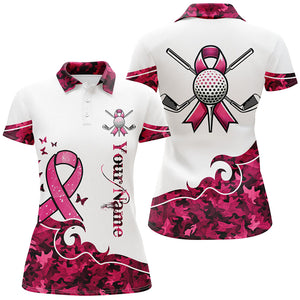 White and Pink camo ribbons Women Golf Polo Shirts custom breast cancer golf shirts for ladies NQS8460