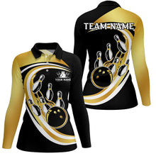 Load image into Gallery viewer, Black &amp; Gold Bowling Polo, 1/4 Zip Shirts For Women Custom Bowling Team League Jersey, Gift For Bowler NQS8705