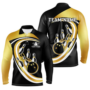 Black and Gold Bowling Polo, 1/4 Zip Shirts For Men Custom Bowling Team League Jersey, Gift For Bowler NQS8705