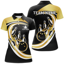 Load image into Gallery viewer, Black &amp; Gold Bowling Polo, 1/4 Zip Shirts For Women Custom Bowling Team League Jersey, Gift For Bowler NQS8705