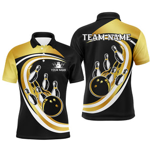 Black and Gold Bowling Polo, 1/4 Zip Shirts For Men Custom Bowling Team League Jersey, Gift For Bowler NQS8705