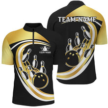 Load image into Gallery viewer, Black and Gold Bowling Polo, 1/4 Zip Shirts For Men Custom Bowling Team League Jersey, Gift For Bowler NQS8705