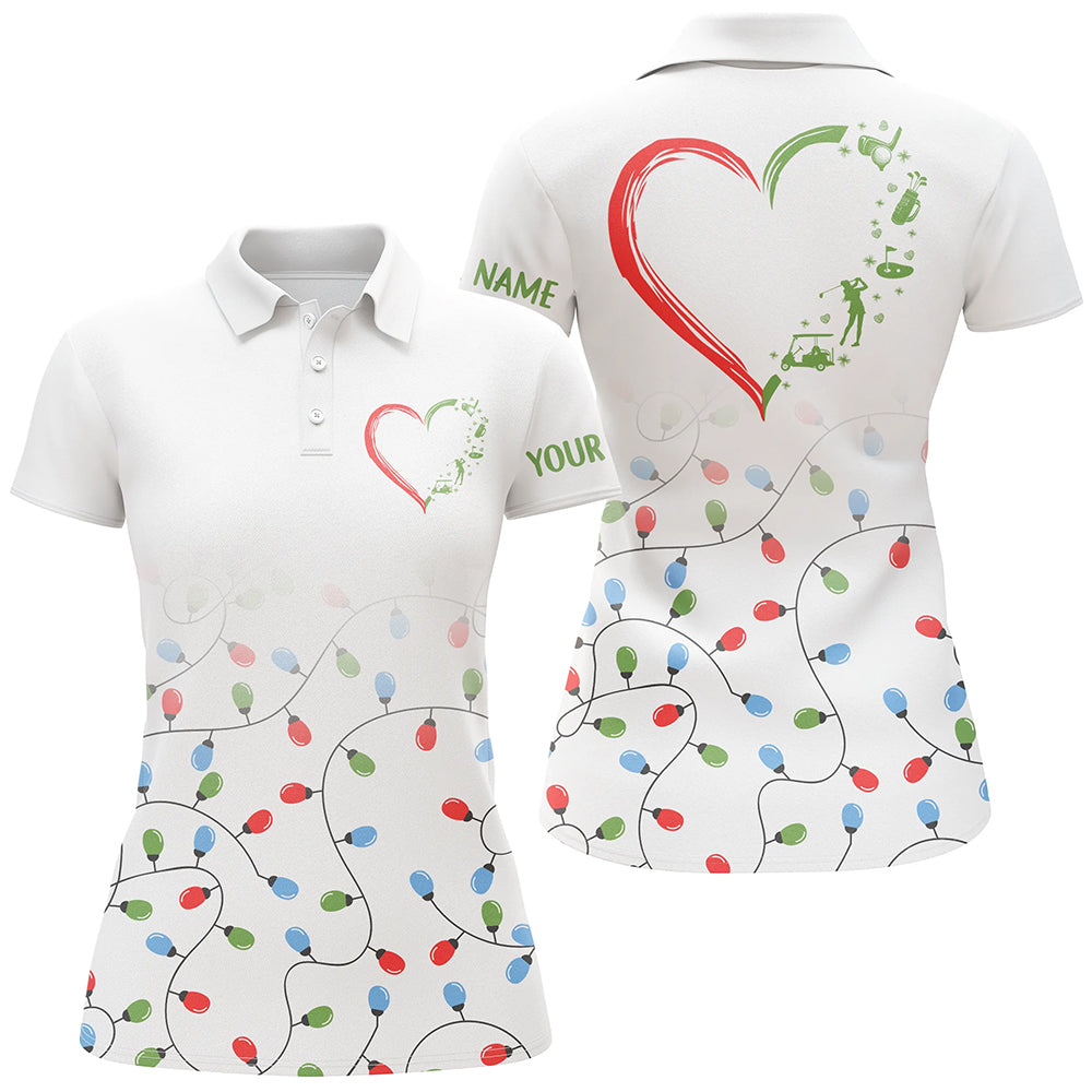 Women golf polos shirts custom name Christmas light pattern heart personalized golf shirts for Women NQS8935