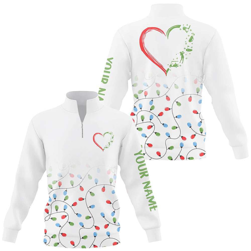 Quarter zip golf sweatshirt custom Christmas light pattern heart personalized golf sweater NQS8935