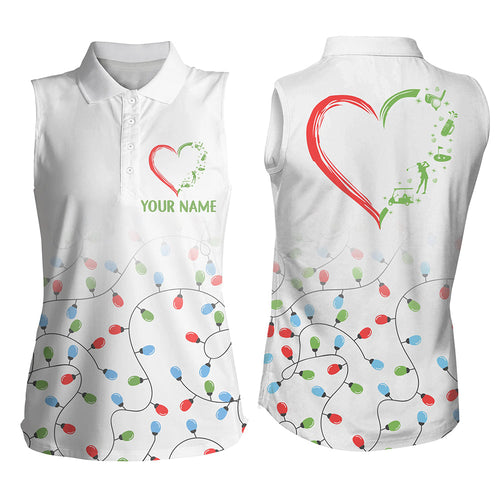 Women sleeveless polo shirt custom Christmas light pattern heart personalized golf shirts for Women NQS8935