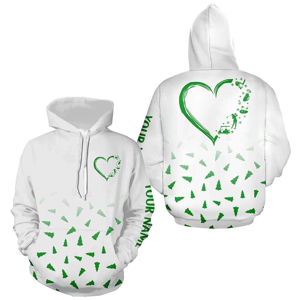 Green Christmas pine tree pattern heart Golf Hoodies personalized golf gifts for golfer NQS8936