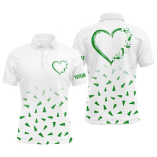 Load image into Gallery viewer, Mens golf polos shirts custom Green Christmas pine tree pattern heart personalized golf shirts for men NQS8936