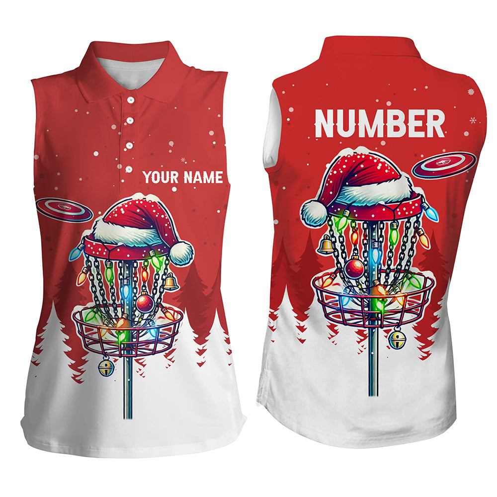 Christmas Women disc golf sleeveless polo Shirt custom Christmas disc golf basket frisbee golf jerseys NQS8940