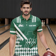Load image into Gallery viewer, Green and White argyle pattern shamrock St Patrick&#39;s Day Men bowling shirts Custom Bowling Team Jersey NQS9383