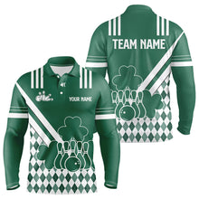 Load image into Gallery viewer, Green and White argyle pattern shamrock St Patrick&#39;s Day Men bowling shirts Custom Bowling Team Jersey NQS9383