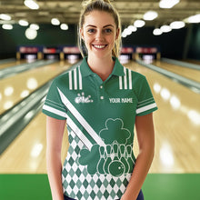Load image into Gallery viewer, Green &amp; White argyle pattern shamrock St Patrick&#39;s Day Women bowling shirts Custom Bowling Team Jersey NQS9383