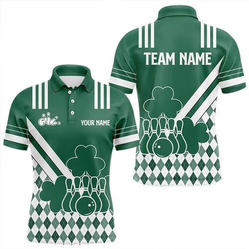 Green and White argyle pattern shamrock St Patrick's Day Men bowling shirts Custom Bowling Team Jersey NQS9383