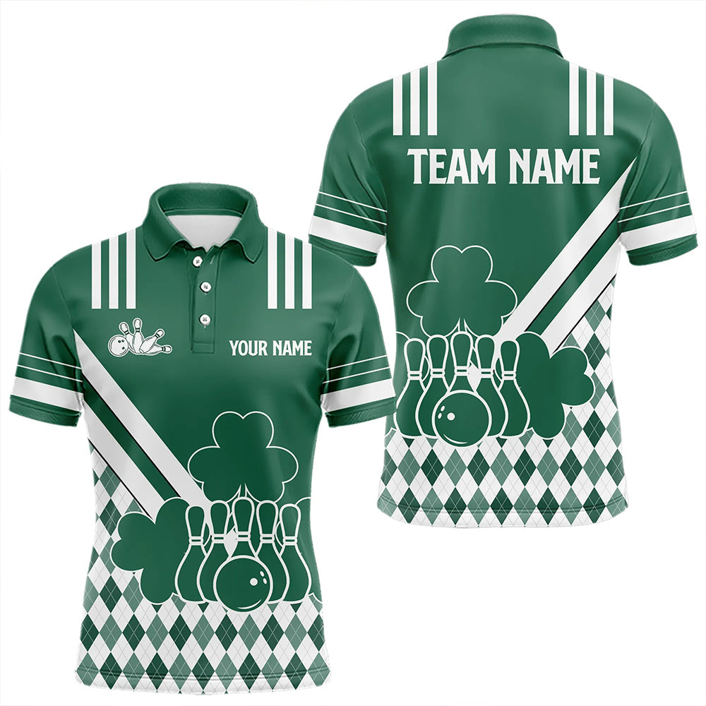 Green and White argyle pattern shamrock St Patrick's Day Men bowling shirts Custom Bowling Team Jersey NQS9383