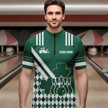Load image into Gallery viewer, Green and White argyle pattern shamrock St Patrick&#39;s Day Men bowling shirts Custom Bowling Team Jersey NQS9383