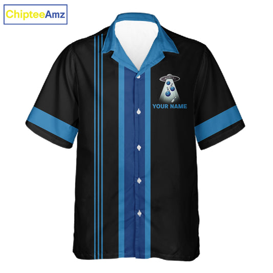 Black and Blue ufo alien Retro Bowling Hawaiian shirt Custom Bowling Team button up shirt NQS11462