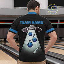 Load image into Gallery viewer, Black and Blue ufo alien Retro Bowling Polo, Quarter Zip Shirts for men Custom Bowling Team Jersey NQS11462