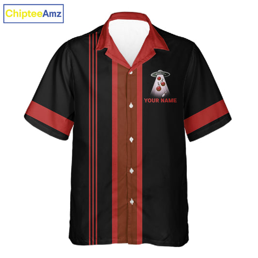 Black and Red ufo alien Retro Bowling Hawaiian shirt Custom Bowling Team button up shirt NQS11463