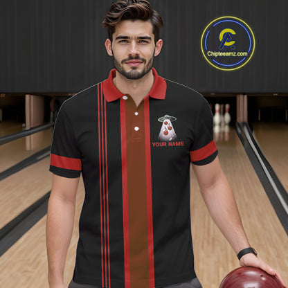 Black and Red ufo alien Retro Bowling Polo, Quarter Zip Shirts for men Custom Bowling Team Jersey NQS11463