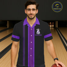 Load image into Gallery viewer, Black and Purple ufo alien Retro Bowling Hawaiian shirt Custom Bowling Team button up shirt NQS11464