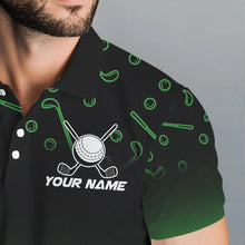 Load image into Gallery viewer, Black and Green Flame golf ball pattern Men golf polo shirts Custom team golf attire for men NQS9524