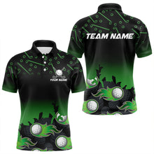 Load image into Gallery viewer, Black and Green Flame golf ball pattern Men golf polo shirts Custom team golf attire for men NQS9524