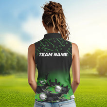 Load image into Gallery viewer, Black and Green Flame golf ball pattern Women sleeveless polo shirt Custom team golf attire for women NQS9524