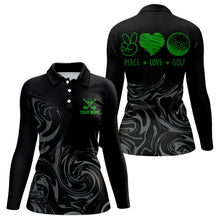 Load image into Gallery viewer, Black Camo Women golf polo shirts Customize peace love golf team golf attire for ladies | Green NQS9527