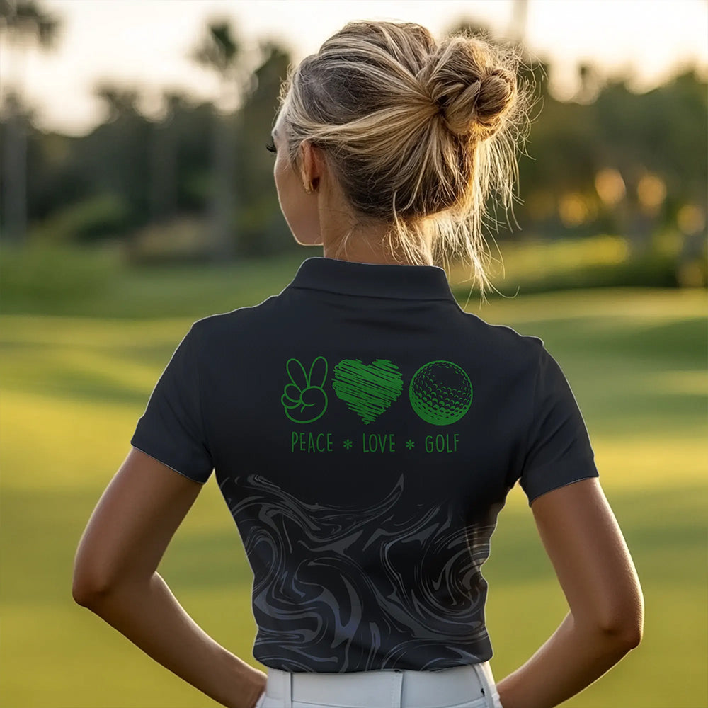 Black Camo Women golf polo shirts Customize peace love golf team golf attire for ladies | Green NQS9527