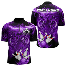 Load image into Gallery viewer, Personalized Purple Lightning Thunder Storm Tiger Bowling Shirts For Men Custom Bowling Team Jerseys NQS9684