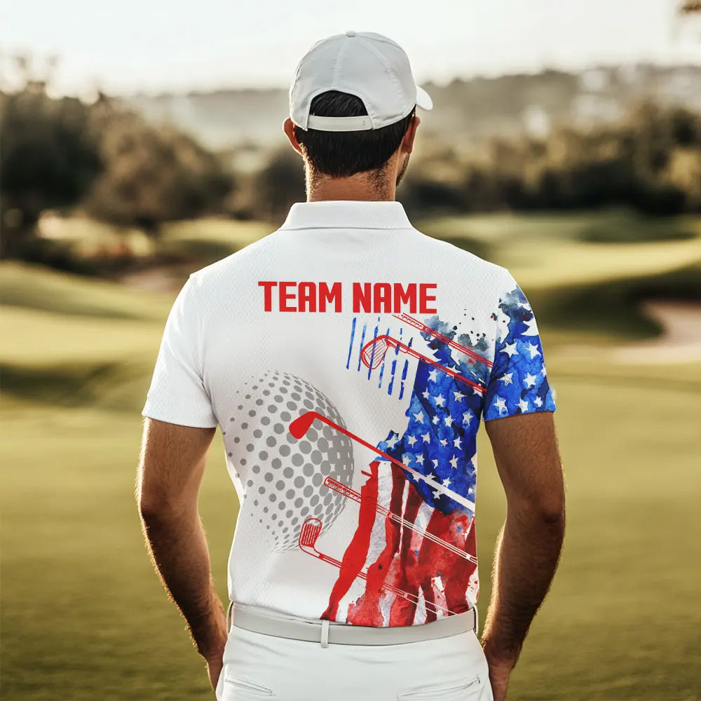 Red, White and Blue American Flag Golf Polo Shirts For Men Custom Patriotic Golf Shirts Golfer Outfit NQS9690