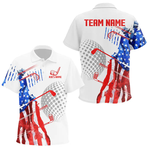 Red, White and Blue American Flag Golf Polo Shirt For Kid Custom Patriotic Golf Shirt Golfer Outfit NQS9690
