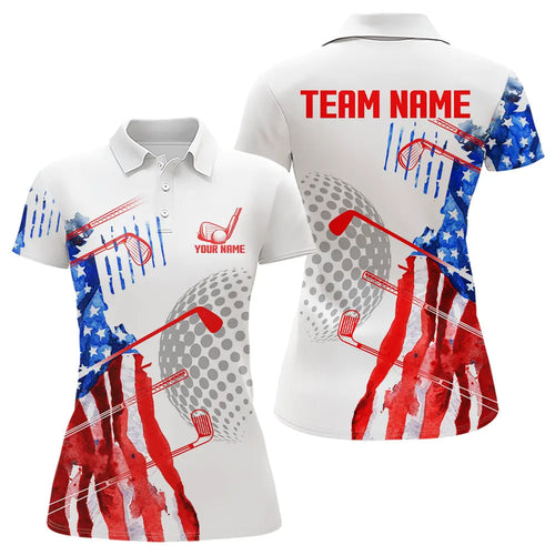 Red, White and Blue American Flag Golf Polo Shirt For Women Custom Patriotic Golf Shirts Golfer Outfit NQS9690