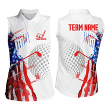 Load image into Gallery viewer, Red, White and Blue American Flag Sleeveless Golf Polo Shirt Custom Patriotic Golf Shirt Golfer Outfit NQS9690