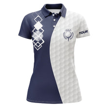 Load image into Gallery viewer, Womens golf polo shirts custom white golf ball skin golf apparel for ladies, golfing gifts | Navy NQS7631