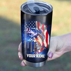 1PC Bass Fishing Tumbler American Flag patriotic Custom Tumbler Cup Personalized Fishing gift NQS459