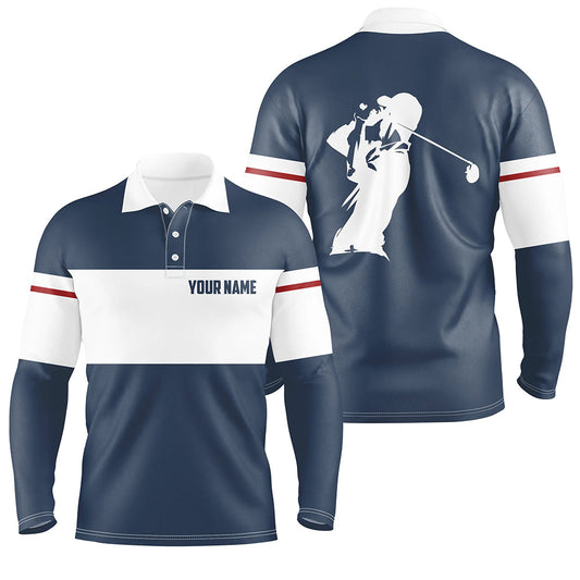 Blue and white Mens golf polo shirt custom golf attire for men, cool golf gifts NQS7825