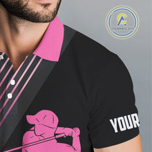 Load image into Gallery viewer, Black and pink Mens golf polo shirts custom golf clubs team golf shirts, golf tops for men NQS10117