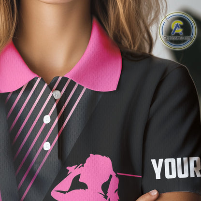 Black and pink Women golf polo shirts custom golf clubs team golf shirts, golf tops for ladies NQS10117