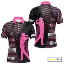 Load image into Gallery viewer, Black and pink Mens golf polo shirts custom golf clubs team golf shirts, golf tops for men NQS10117