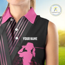 Load image into Gallery viewer, Black and pink Women Sleeveless polo shirt custom golf clubs team golf shirts, golf tops for ladies NQS10117