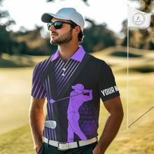 Load image into Gallery viewer, Black and purple Mens golf polo shirts custom golf clubs team golf shirts, golf tops for men NQS10118