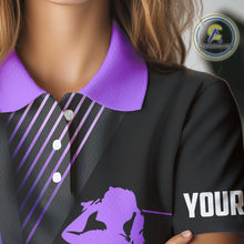 Load image into Gallery viewer, Black and purple Women golf polo shirts custom golf clubs team golf shirts, golf tops for ladies NQS10118
