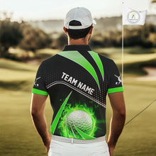 Load image into Gallery viewer, Black and Green Fire golf ball custom Men golf polo shirts, personalized golf outfits for team men NQS10123