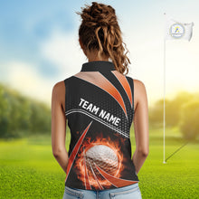 Load image into Gallery viewer, Black and Orange Fire golf ball custom Women sleeveless polo shirt, personalized golf outfit for team NQS10124