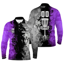 Load image into Gallery viewer, Custom name and number Disc Golf basket Men polo shirts, disc golf shirts for men | Purple NQS8053