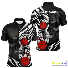 Load image into Gallery viewer, Black and White Skull Bowling Polo, Quarter Zip shirts for Men Custom Skull Team Bowling Jerseys NQS10261