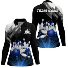 Load image into Gallery viewer, Black and White Womens Bowling Shirts Custom Bowling Team League Jerseys, Gifts For Bowlers | Blue NQS8720