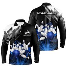 Load image into Gallery viewer, Black and White Mens Bowling Shirts Custom Bowling Team League Jerseys, Gifts For Bowlers | Blue NQS8720