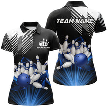 Load image into Gallery viewer, Black and White Womens Bowling Shirts Custom Bowling Team League Jerseys, Gifts For Bowlers | Blue NQS8720